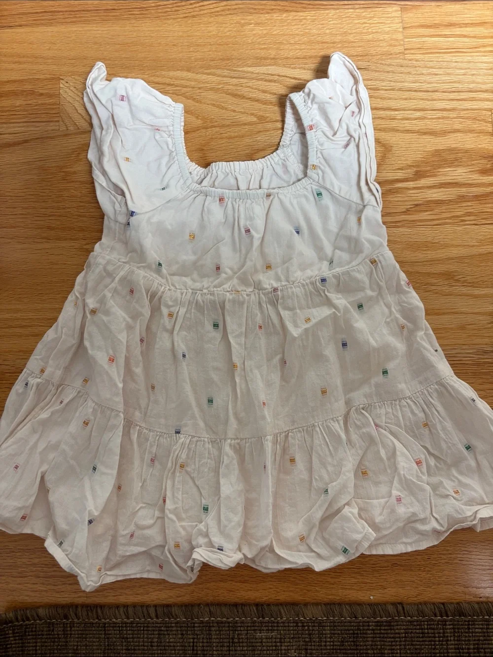 Girls' White Multicolor Embroidered Tiered Dress